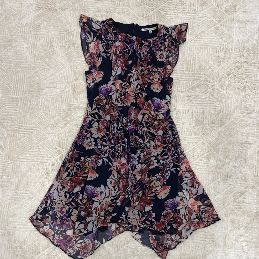 Collective Concepts Asymmetrical Floral Dress - Navy and Purple